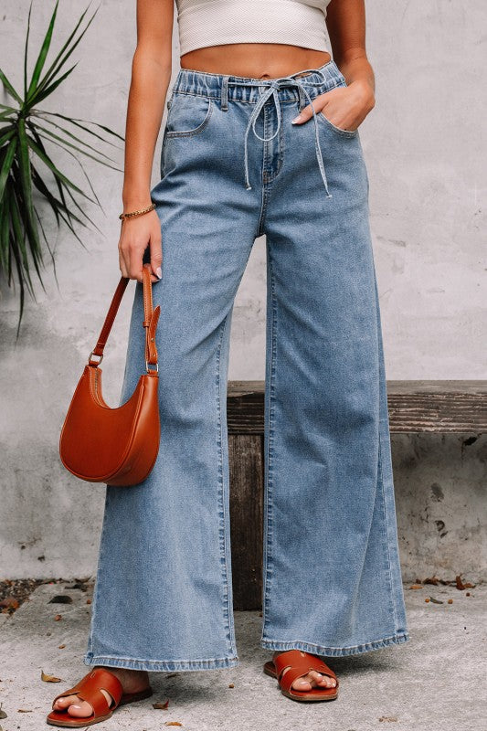 Zoe Medium Wash Super Wide Leg Denim Pants - SwagglyLife Home & Fashion